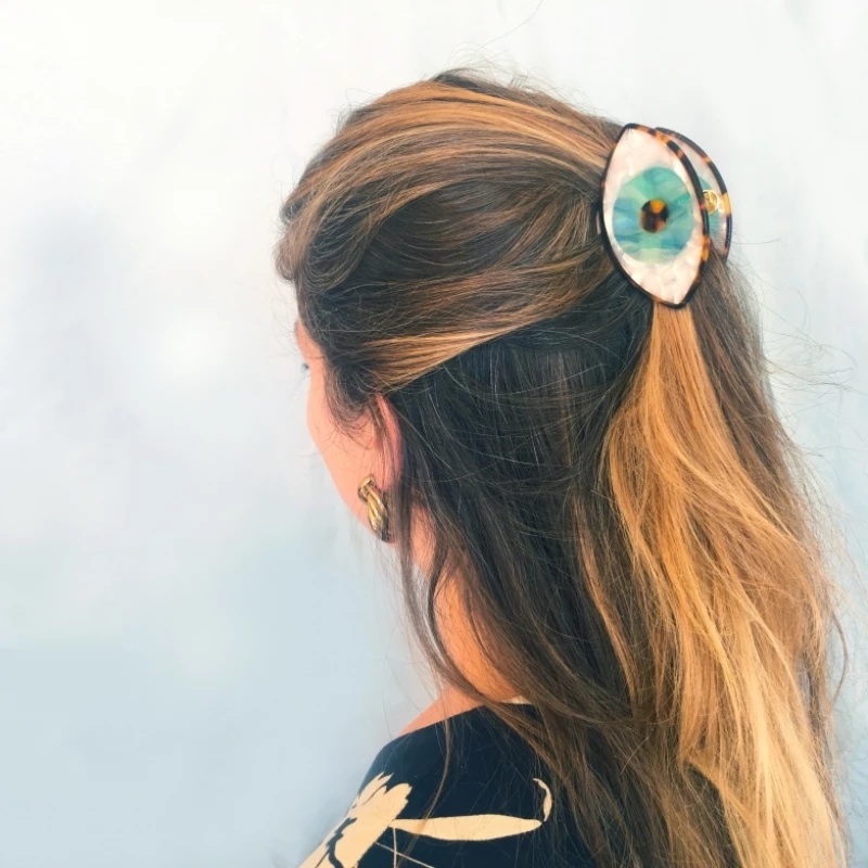 Women Summer Korea Ins Blue Evil Eye Hair Claws / Unique Design Girls Acetic Acid Shark Hair Clip