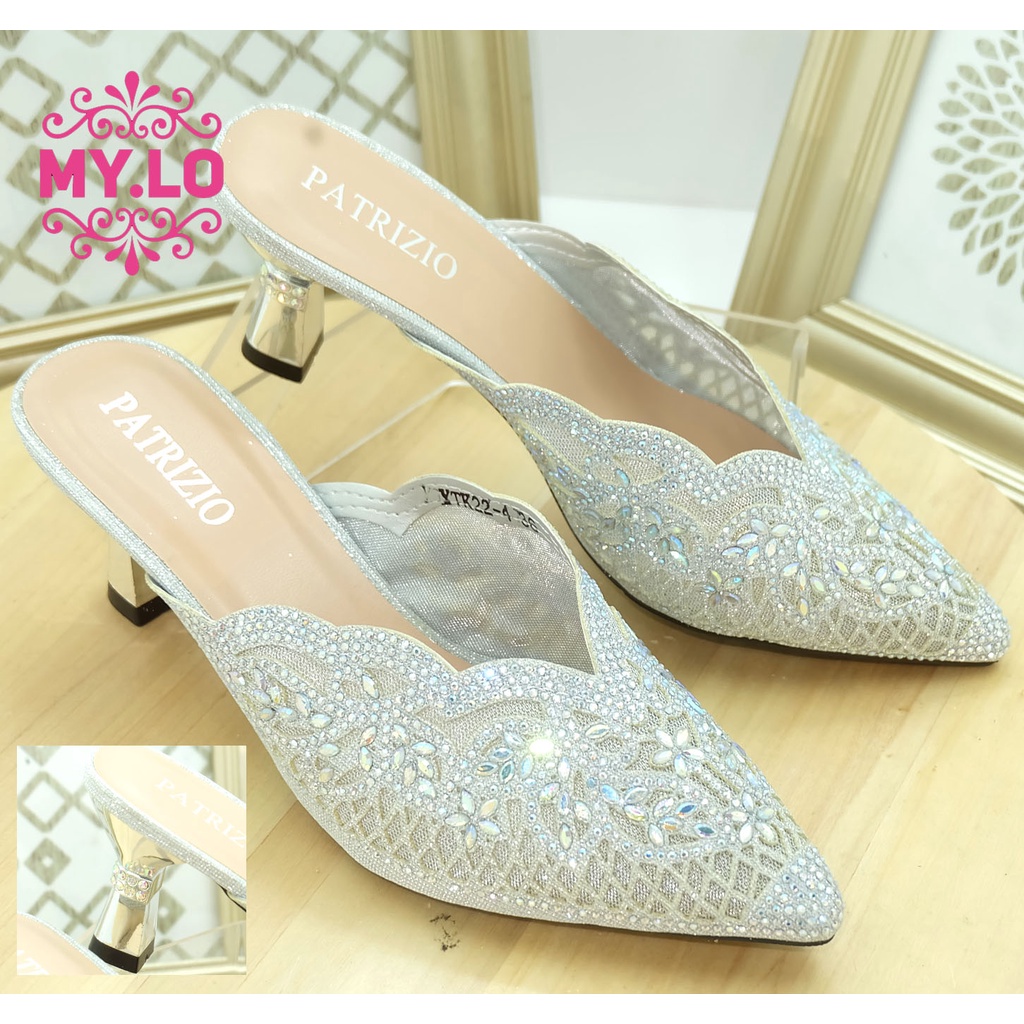 SANDAL PESTA HEEL SELOP SILVER KEBAYA WANITA IMPORT MS5A65