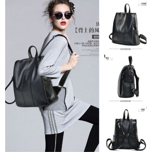 tas ransel kulit import hitam
