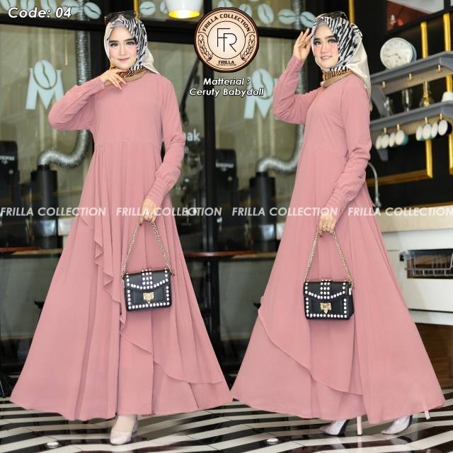 Gamis syar'i ceruty frilla kmbinasi rempel samping