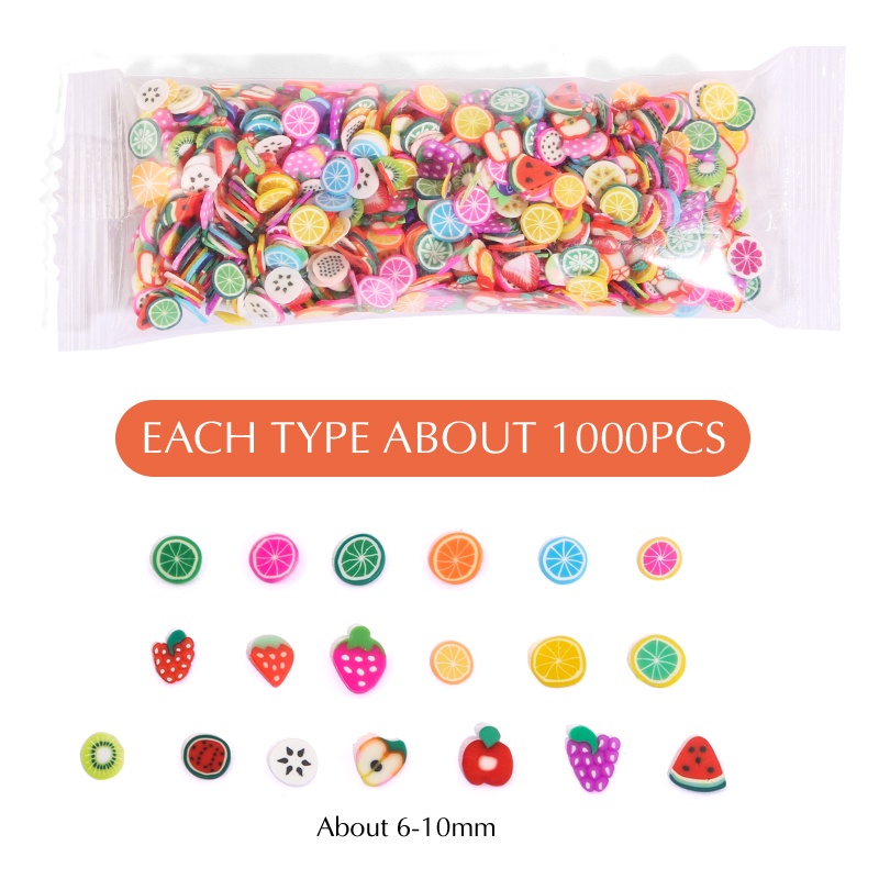 1000pcs / Pak Clay Polymer Resin 3D Motif Buah / Hewan / Bunga / Daun Untuk Dekorasi Nail Art DIY