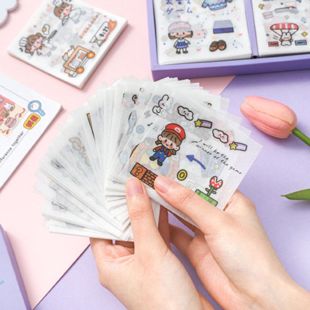 Lanfy Kawaii Stiker Set Packing Dekorasi Tahan Air Happy Time Anak Perempuan Bunga Sakura Minuman Makanan Hewan Perempuan Pola Diary Foto Album Perekat Decals