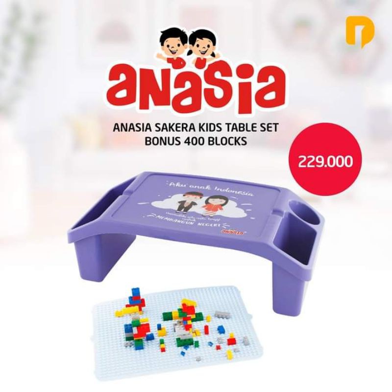 Anasia Sakera / Borneo Kids Table Set Bonus 400 Blocks Lego, meja belajar, meja bermain anak, meja b