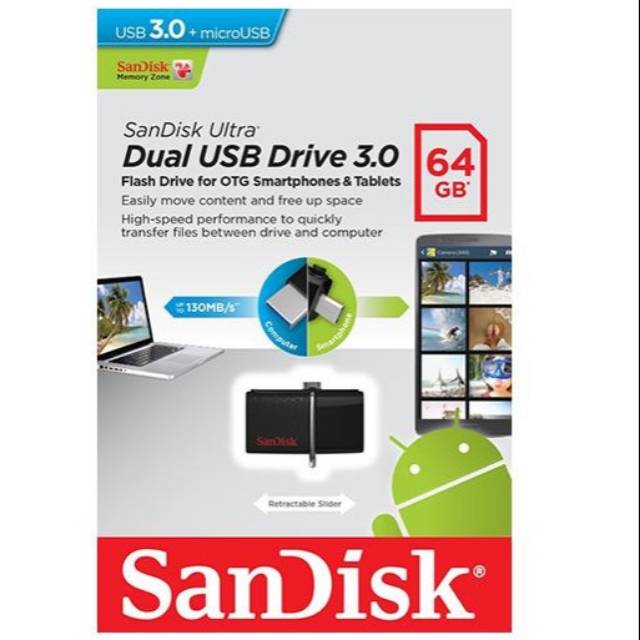 Sandisk Ultra Dual OTG USB Flash Drive USB 3.0 64GB - SDDD2-064G