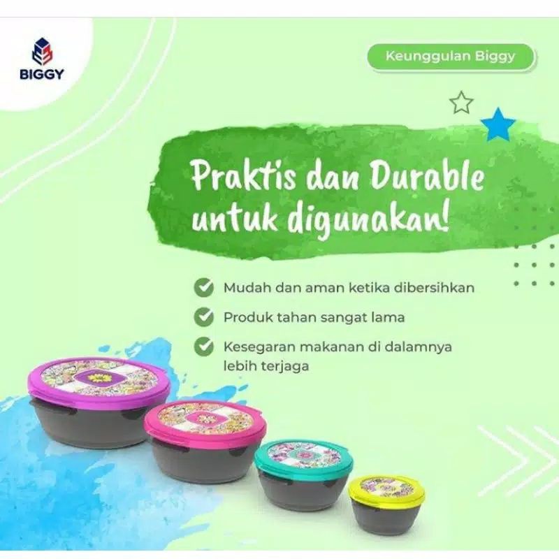 Bowl Set Serbaguna Biggy Mangkok Plastik Wadah Makanan serbaguna Rantang Beranak 4 in 1