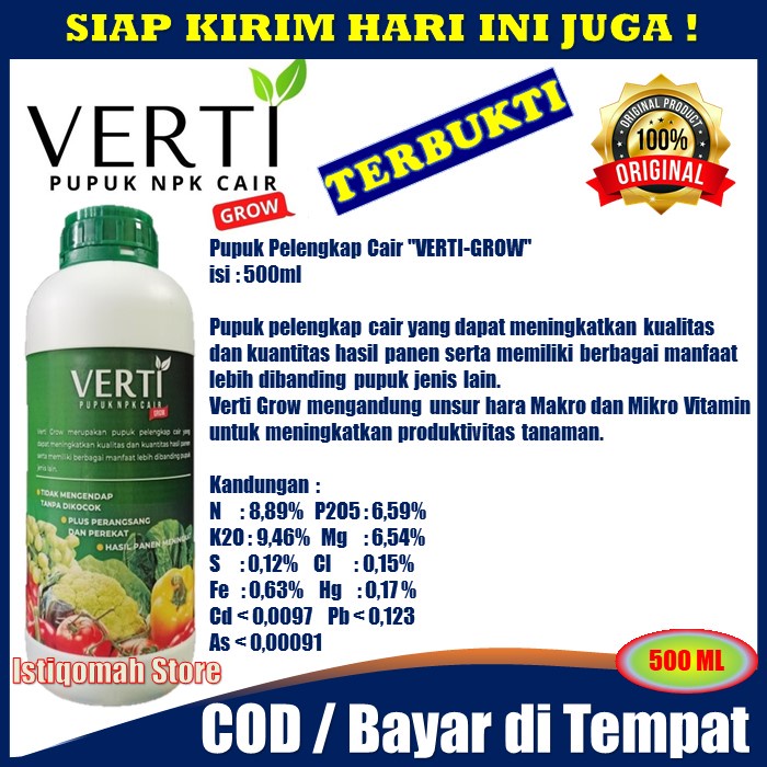 VERTI GROW 500ml Pupuk NPK Cair untuk Tanaman Sayuran Kacang Panjang - Pupuk Penyubur Tanaman Kacang Panjang - Pupuk Daun Kacang Panjang - Pupuk Pelebat Kacang Panjang - Pupuk Buah Super Lebat Kacang Panjang VERTIGROW TERLARIS