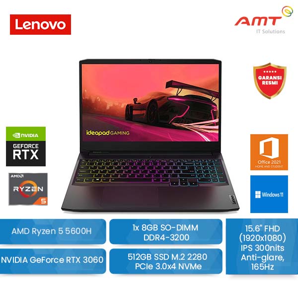LENOVO IdeaPad Gaming 3 15ACH6 Ryzen5 5600H 8GB RTX 3060 512GB SSD