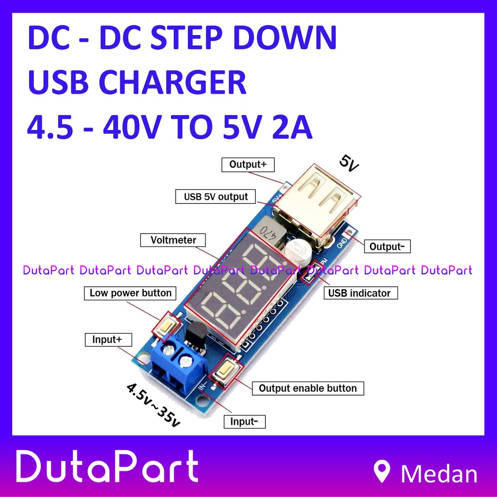 DC-DC Step Down USB Charger 4.5-40V To 5V 2A Power Module DC Voltmeter