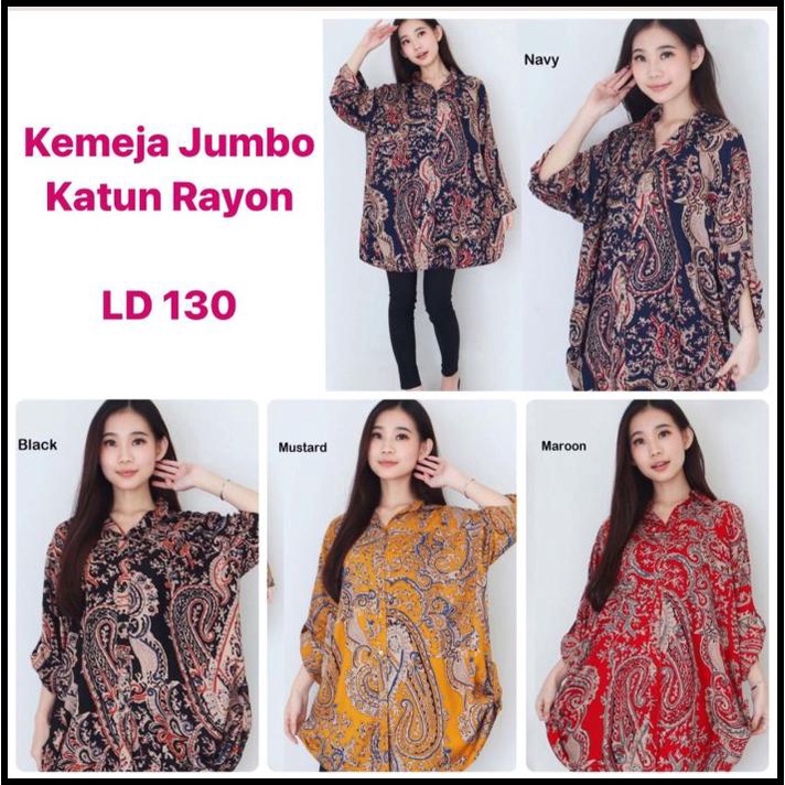 Baju Kemeja Wanita Jumbo 4Xl Motif Batik Bahan Rayon Adem Ld 130 Bagus