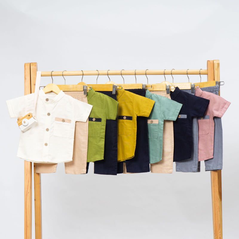 Setelan anak laki laki KEAN SET bahan linen rami