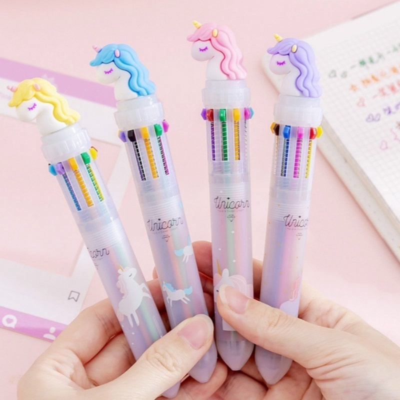 Cute 10 Colors Cartoon Rainbow Unicorn Ballpoint Pen Signing Pen for Student School Office Supplies