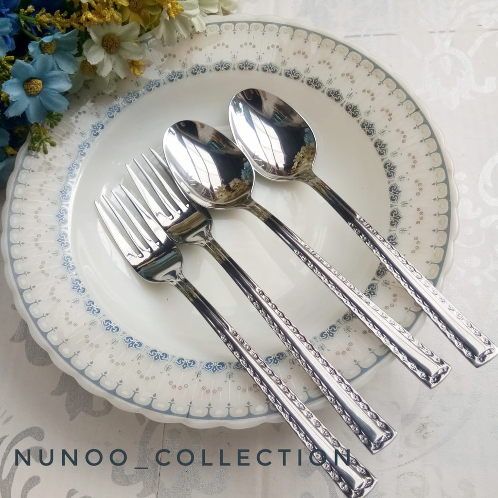 PAKET 6 PCS SENDOK GARPU MAKAN STAINLESS TEBAL MOTIF MURAH