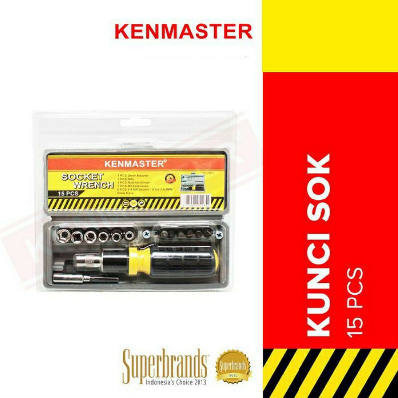 KUNCI SOK 15 PCS KENMASTER - MATA OBENG SOCK SET 15 PCS SOCKET