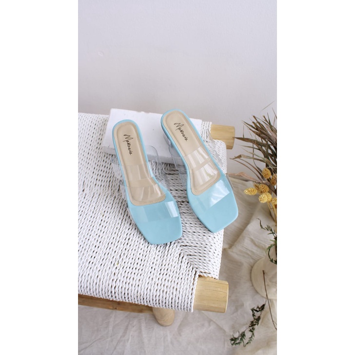 MARNOVA - Lisa Clear Heels 5cm Sandal Wanita Vegan Leather - Biru