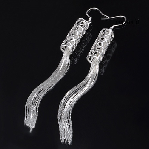 OW@ Women Fashion Silver Plated Long Chain Tassel Hook Dangle Linear Earrings Gift