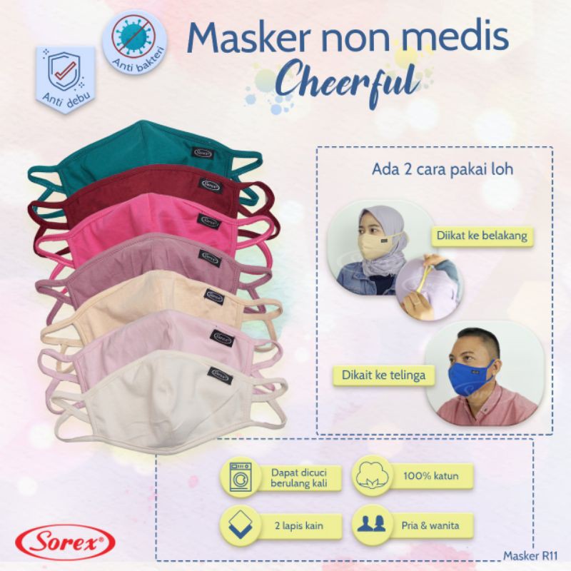 Masker Non Medis Sorex 100% Katun 2 Lapis Kain,Pria dan Wanita