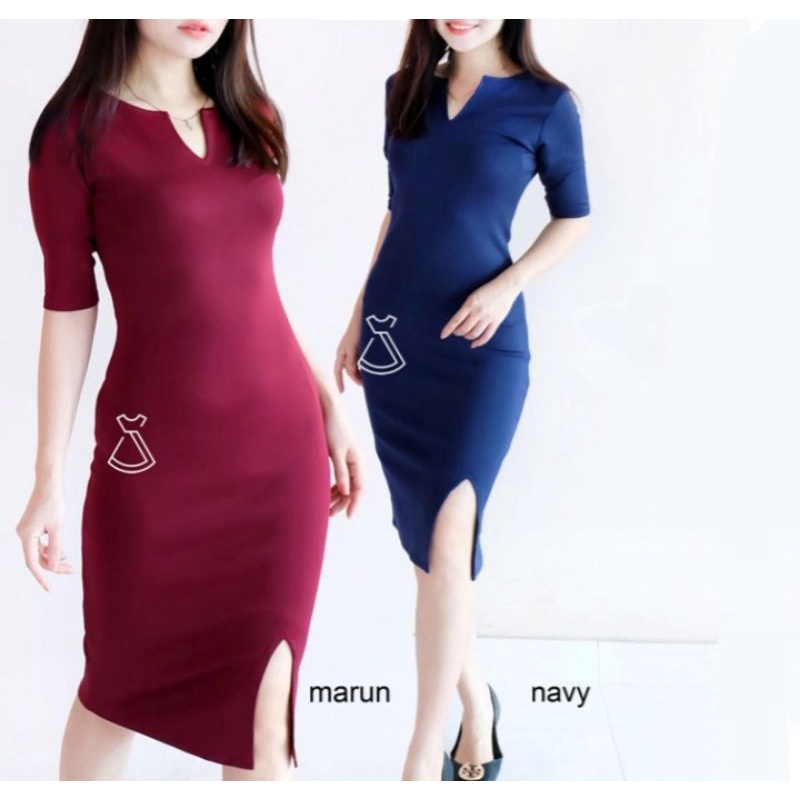 MAILA DRESS - Dress Pesta Kondangan Span Scuba Wanita Dress Kerja Kantor Wanita Dress Belah Samping