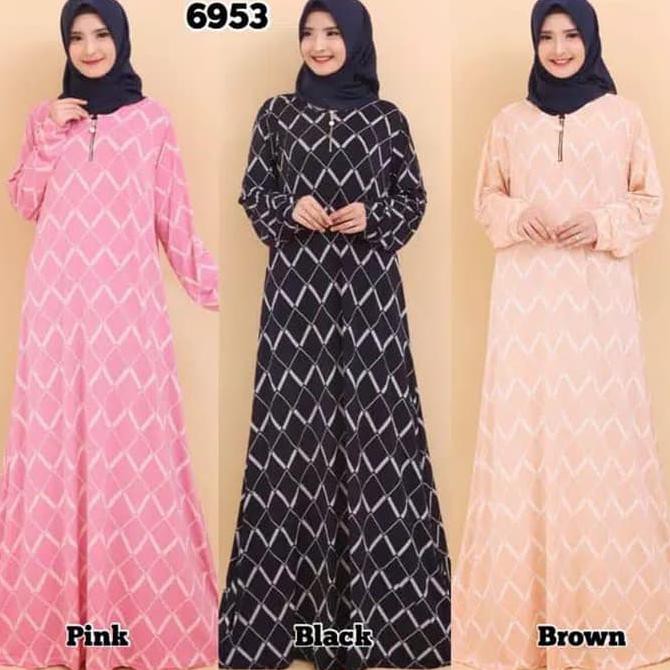 promo baju gamis wanita terbaru gamis jumbo busui motif kotak 6953 - , terbaru