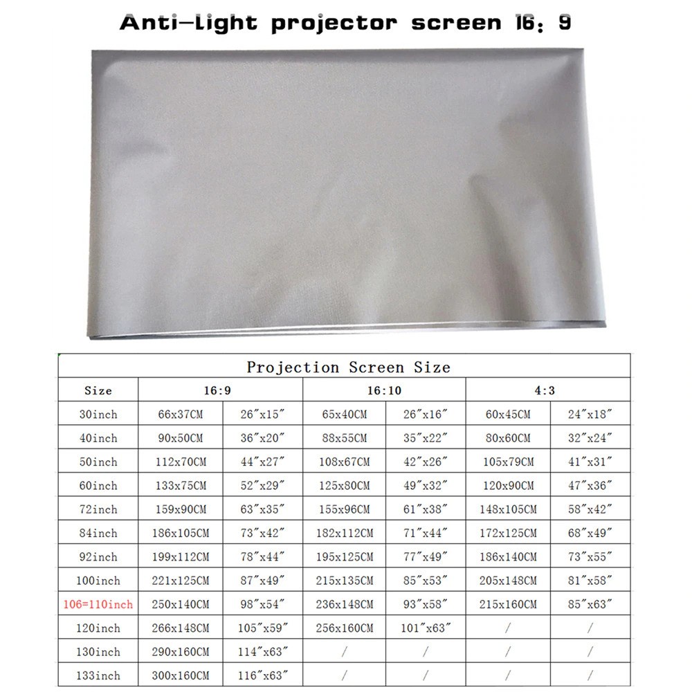 GS8 Kain Layar Proyektor Anti-light Ambient Screen Curtain Layar Proyeksi 72 / 84 /133/100 Inch LEJIADA L21 Silver