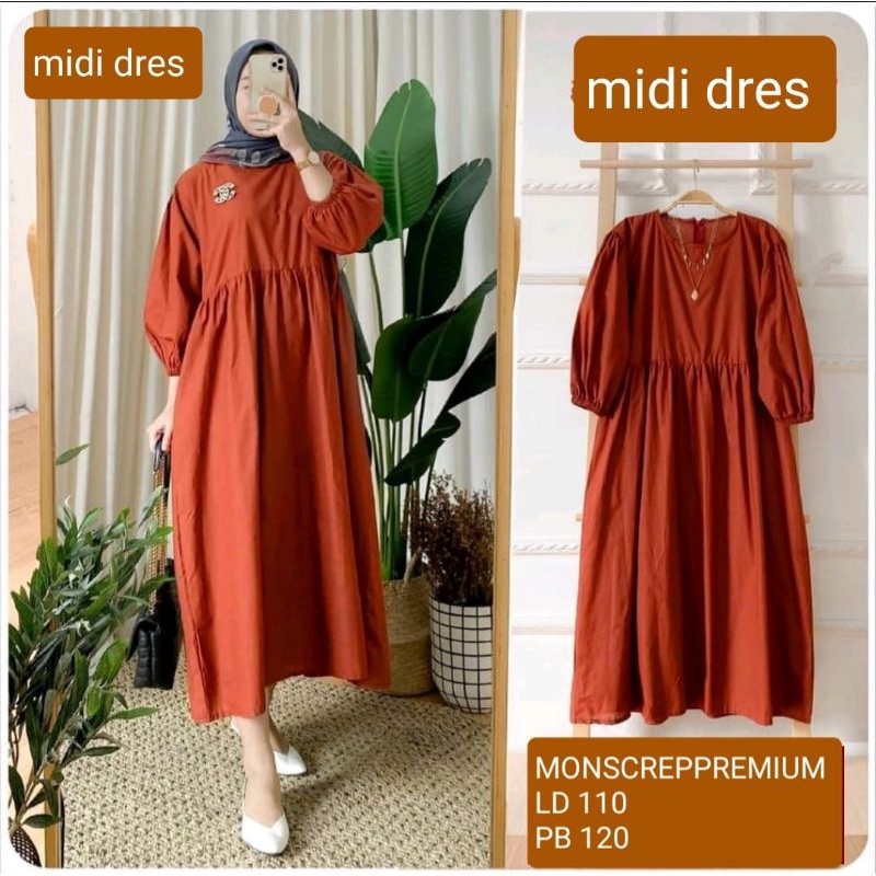 Baju Long Dress Tunik Wanita Polos Midi Dress Jumbo Remaja Big Size Basic Rempel Sleting