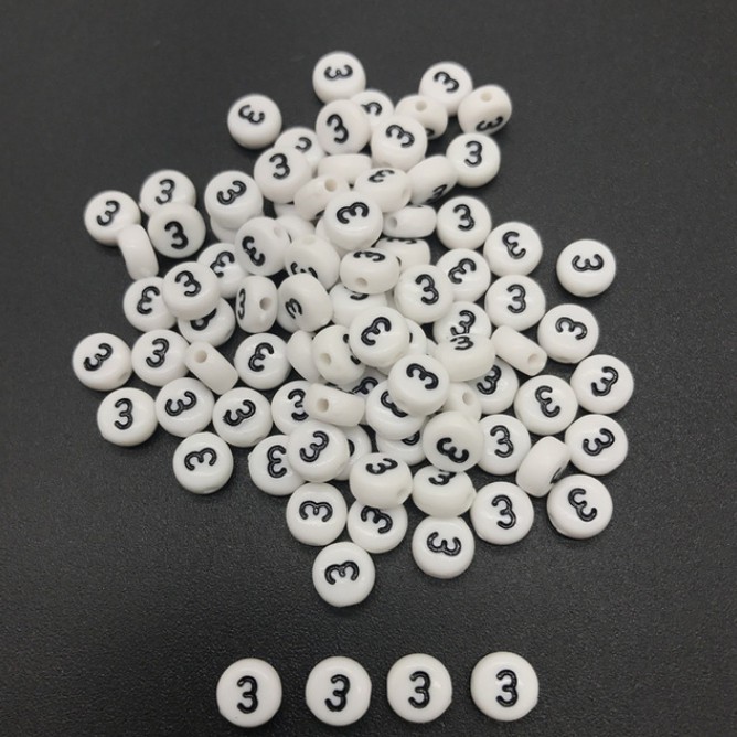 200Pcs Manik-Manik Bulat Angka 0-9 &quot;4x7mm Bahan Akrilik Untuk Membuat Perhiasan Gelang DIY