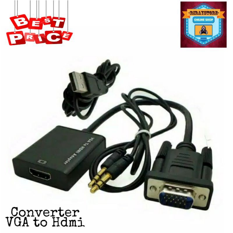 Converter VGA to HDMI Adaptor With Audio - Hitam