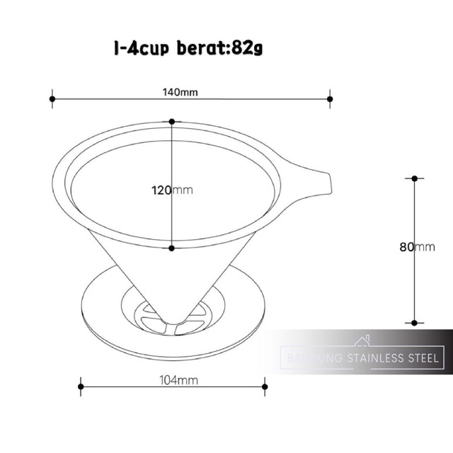 Sus 304 v60 coffee filter coffee dripper 1cup~4cup kopi drip paperless