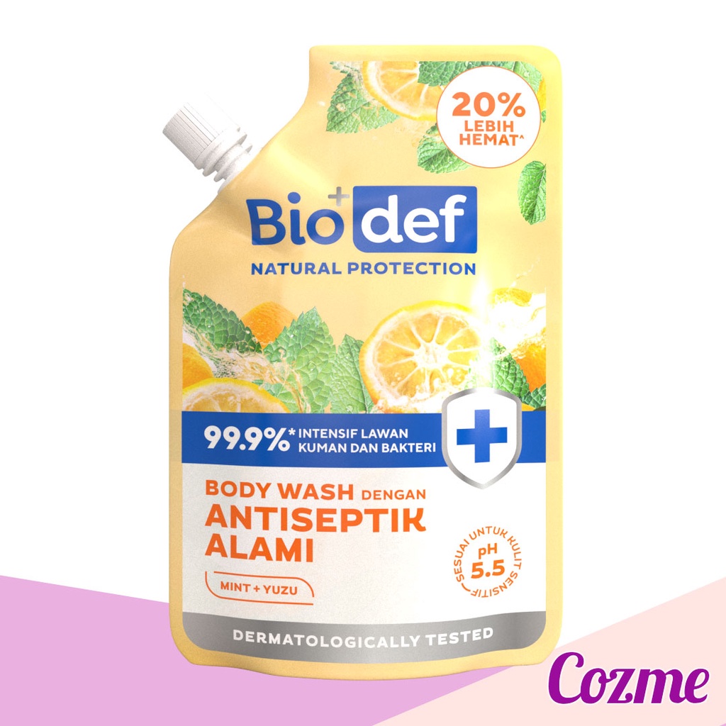 BIODEF Body Wash Antiseptik Alami Mint + Yuzu | Seasalt | Green Tea Pouch 400mL