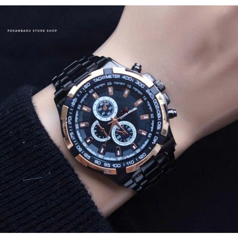 Jam Tangan Pria Sws Rantai Stainlees Steel Hitam Analog Kuarsa Model Kasual Sporty Mewah New Free Batrai Cadangan Tahan Air Jam Tangan Pria Water Resistance Jarum_Jam Tangan Cowok