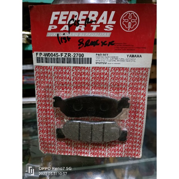Disc pad depan/ kampas rem depan FIZR/FORCE 1/JUPITER/JUPITER Z NEW/RXK FEDERAL ORIGINAL