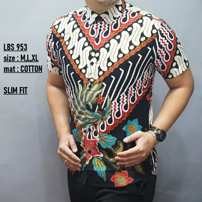 KEMEJA BATIK SLIMFIT LBS 953 BAHAN KATUN FORMAL LENGAN PENDEK