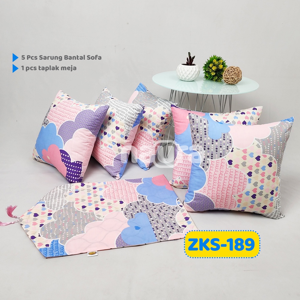 [PAKET ZKS] 5 PCS Sarung Bantal Sofa + Taplak Meja