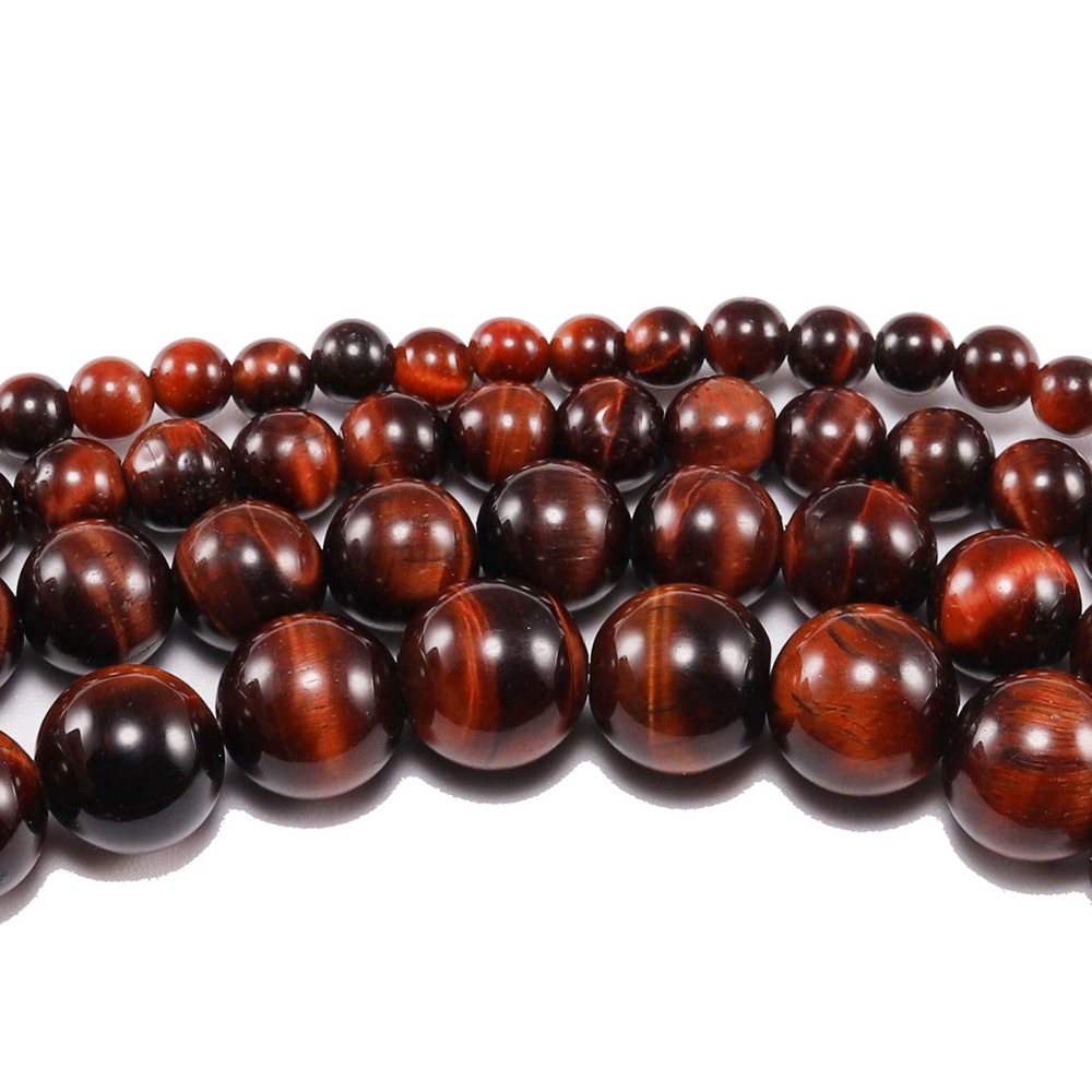 Bahan craft 1 Untai / Lot Manik-Manik Batu Alam Agate Tiger Eye Merah Bulat Untuk Membuat Perhiasan Kalung / Gelang Diy