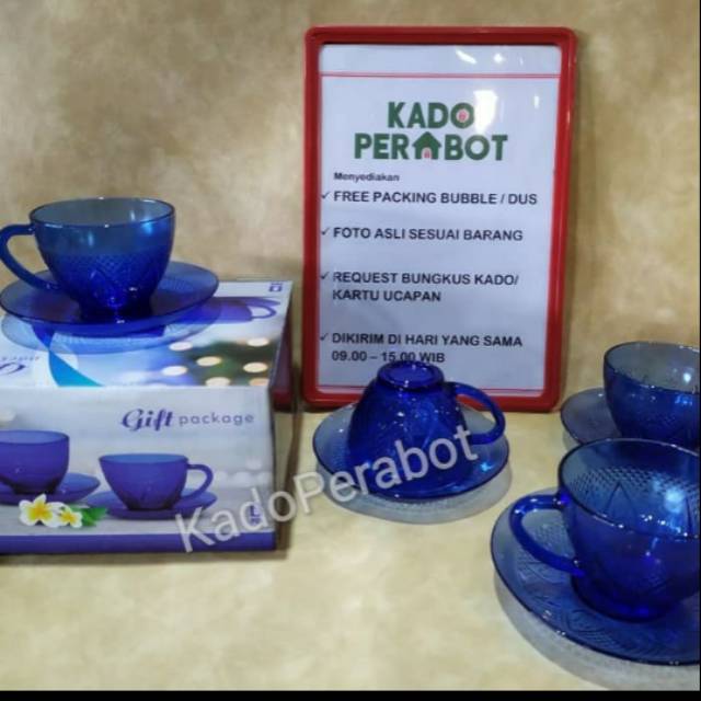 Tea set  8pcs kaca blue gift package