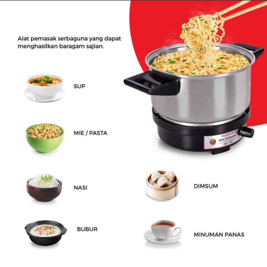 MASPION Panci Serba Guna / Mug Listrik 0,75 Liter / Multi Electrik Cooker 0,75 Liter MEC 2750 - Garansi Resmi 1 Tahun