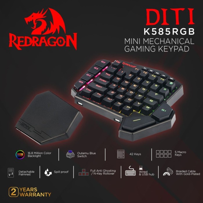 Keypad Redragon Mini Mechanical Gaming &amp; USB Hub RGB DITI - K585RGB