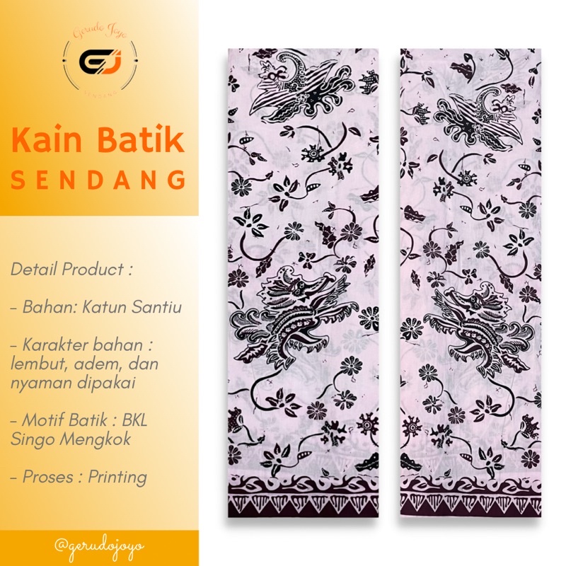 Kain Batik Sendang Motif BKL Singo Mengkok Handmade Batik Tulis / Batik Cap / Batik Printing Bahan Katun Santiu / Stripe Batik khas Sendangduwur Paciran Lamongan - BKL 01