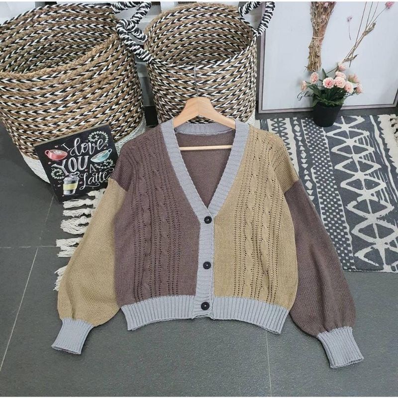 Pearl cable outer cardigan rajut fashion wanita remaja