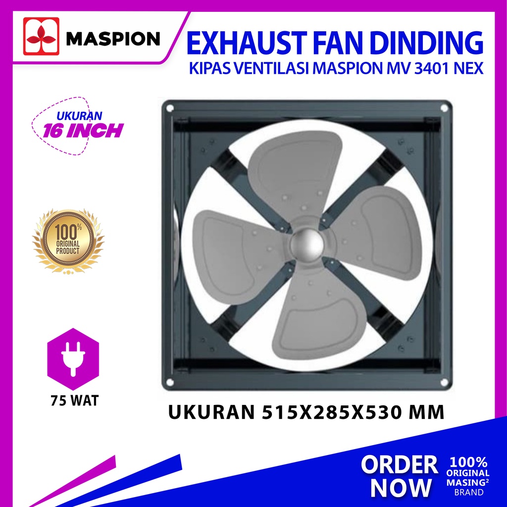 KIPAS VENTILASI MASPION MV 3401 NEX EXHAUST FAN HEXOS DINDING 16 INCH