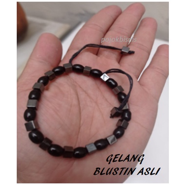 GELANG PRIA BLUSTIN / GELANG BATU NATURAL BLUSTIN / GELANG WANITA DEWASA / GELANG BATU HITAM BLUSTIN