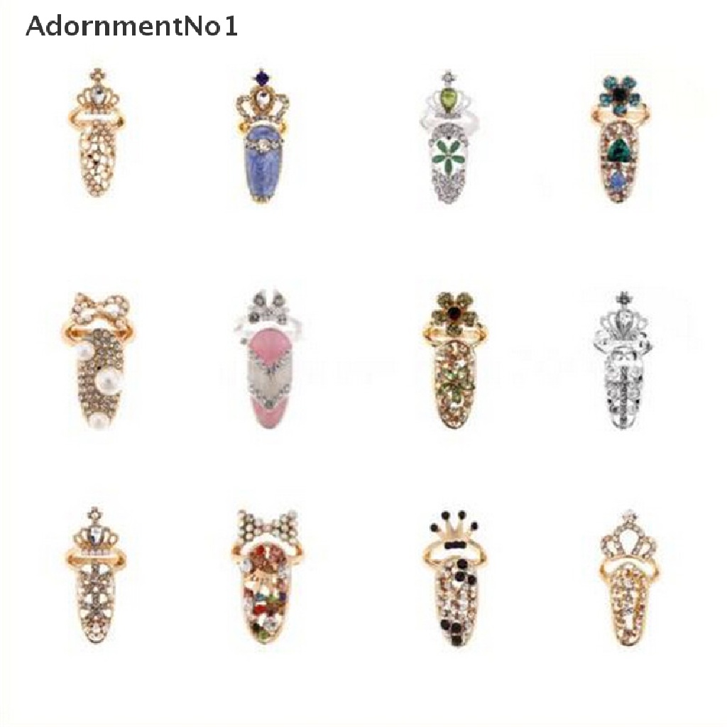 (AdornmentNo1) Cincin Kuku Elegan Motif Mahkota / Bunga / Simpul Pita Aksen Kristal Untuk Perhiasan Wanita