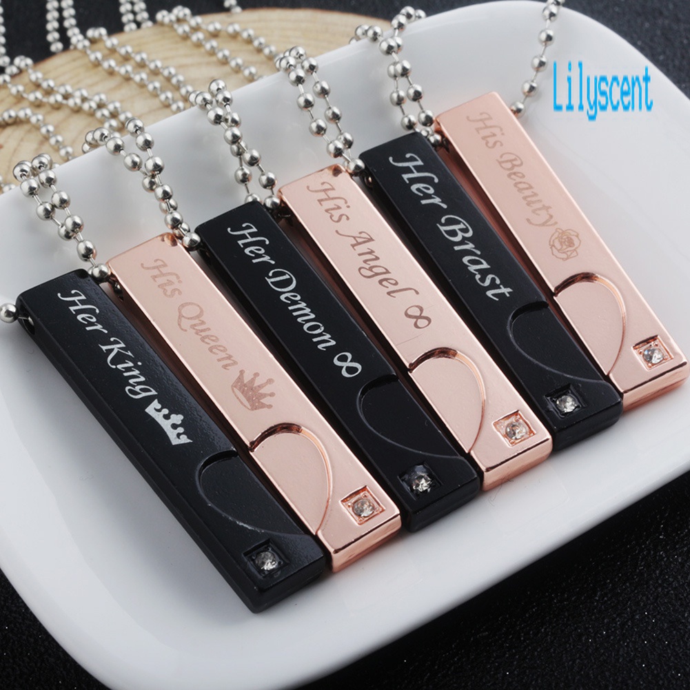 Kalung Berlian Imitasi Model Dog Tag His / Her Untuk Hadiah Valentine