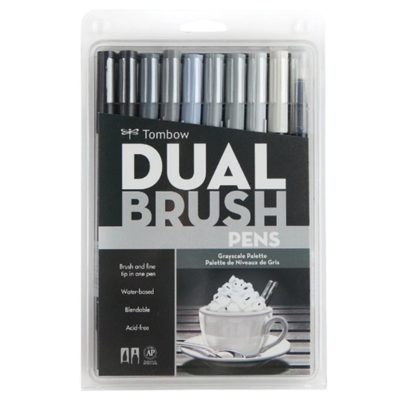 Tombow Dual Brush Pen Set - Grayscale