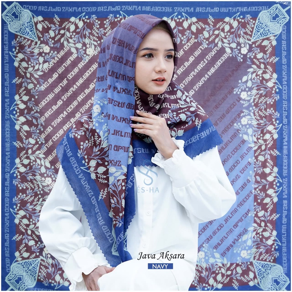 (PART 1) Series Hijab Motif Voal / Segiempat Motif Voal Premium Exclusive-JAVA AKSARA NAVY