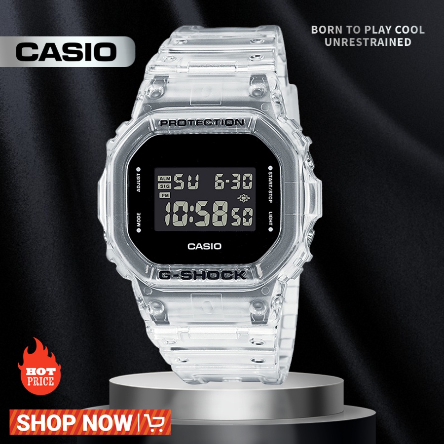 Casio Jam Tangan Pria Casio Baru G-Shock Retro Square Putih Transparan Jam Tangan Elektronik Olahrag