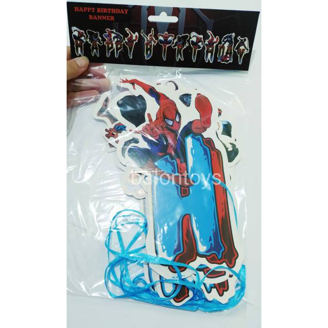 BANNER HAPPY BIRTHDAY BENTUK SPIDERMAN  / BANNER ULANG TAHUN / BANNER FLAG SPIDERMAN