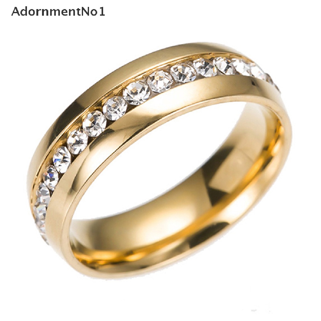 (AdornmentNo1) Cincin Pasangan Bahan Stainless Steel Hias Berlian Imitasi Untuk Pria / Wanita