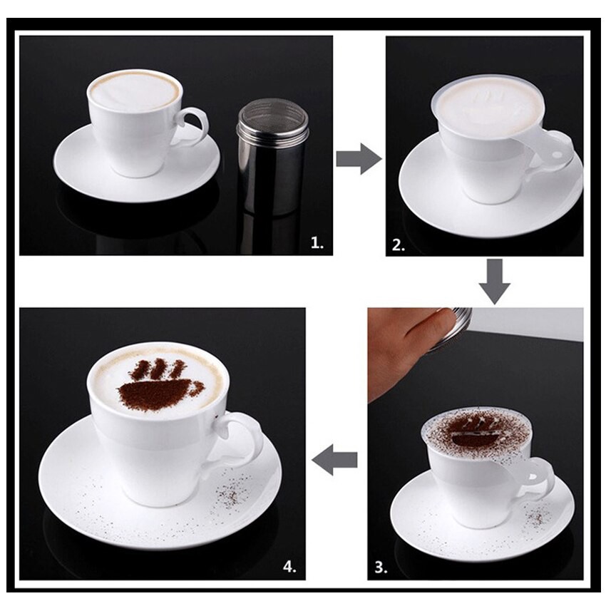 TEMPAT PENABUR BUBUK KOPI COKLAT LADA STENSIL STAINLESS STEEL SERBAGUNA LATTE ART BUMBU