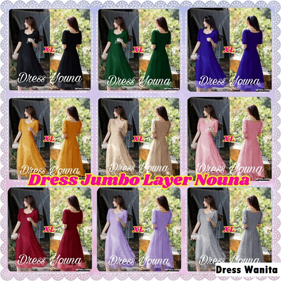 Baju Dress Wanita Korea Jumbo Ld 108 Brukat Ukuran XL Baju Wanita Natal BigSize Youna