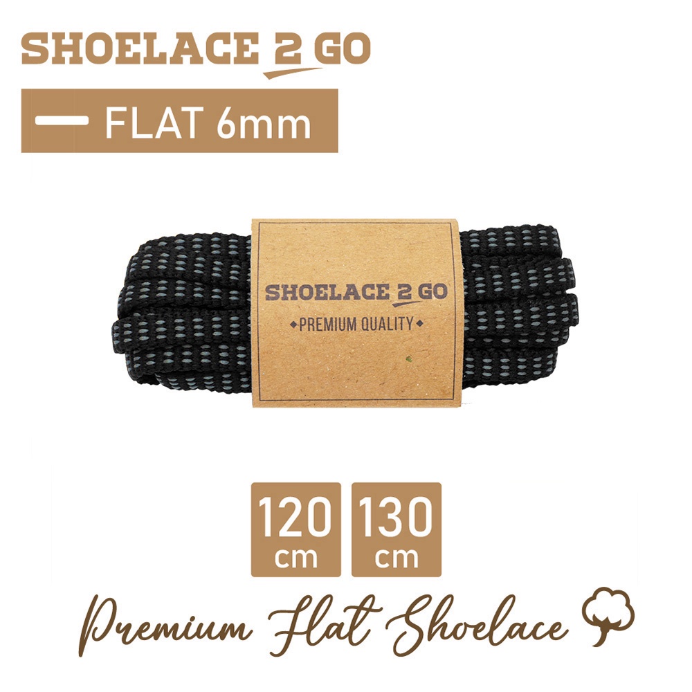 SHOELACE 2 GO PREMIUM TALI SEPATU MOTIF GEPENG PIPIH FLAT N8 BLACK GREY - 120CM 130CM